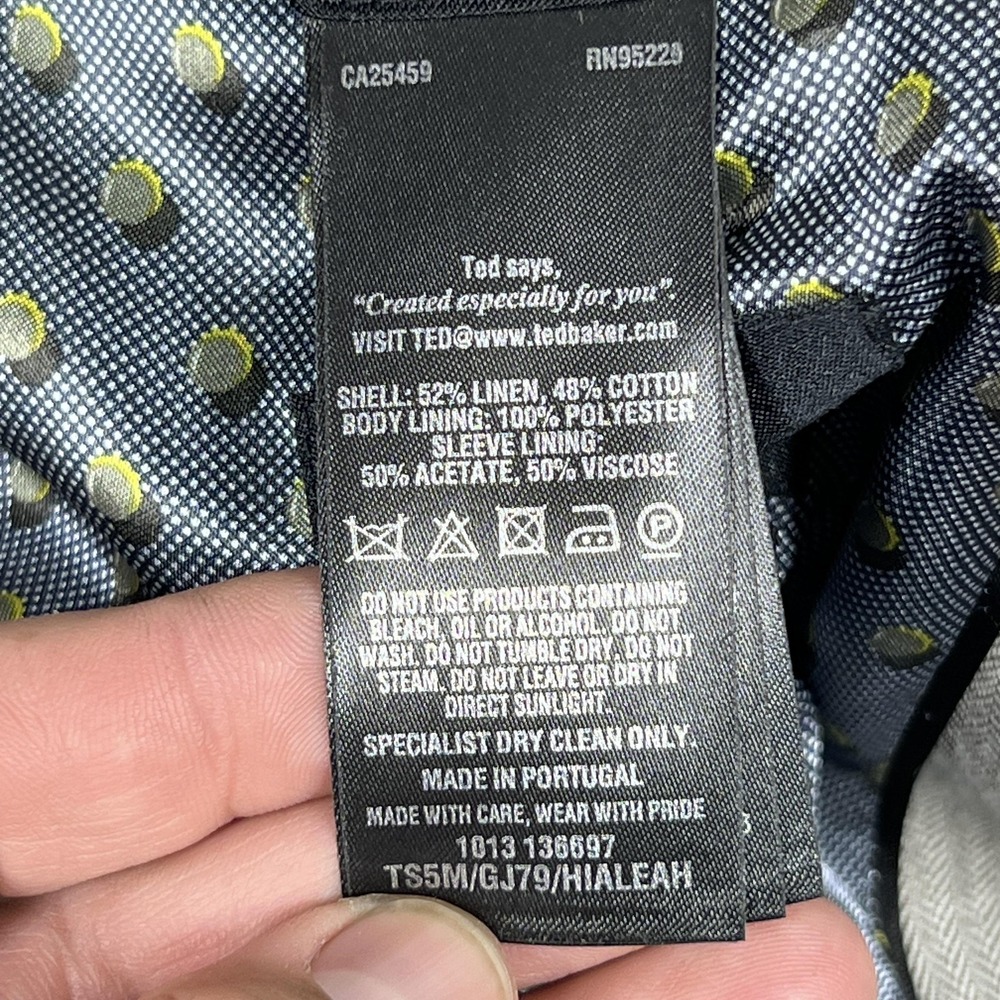 Ted Baker Herringbone‎ Blazer Mens 6 44L Sport Coat Tall Fit Gray Linen Cotton - Picture 6 of 14